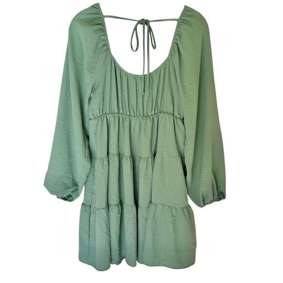 Altar’d State Camila Green Tiered Long Sleeve Mini Dress Small - Picture 4 of 4